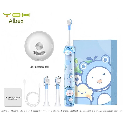 Elektrische Schallzahnbürste für Kinder (3-12 Jahre), weiche Borsten, vollautomatisch, wiederaufladbar, USB-Ladefunktion, sterilisiert und desinfiziert, kleine automatische Tiefenreinigung, Image