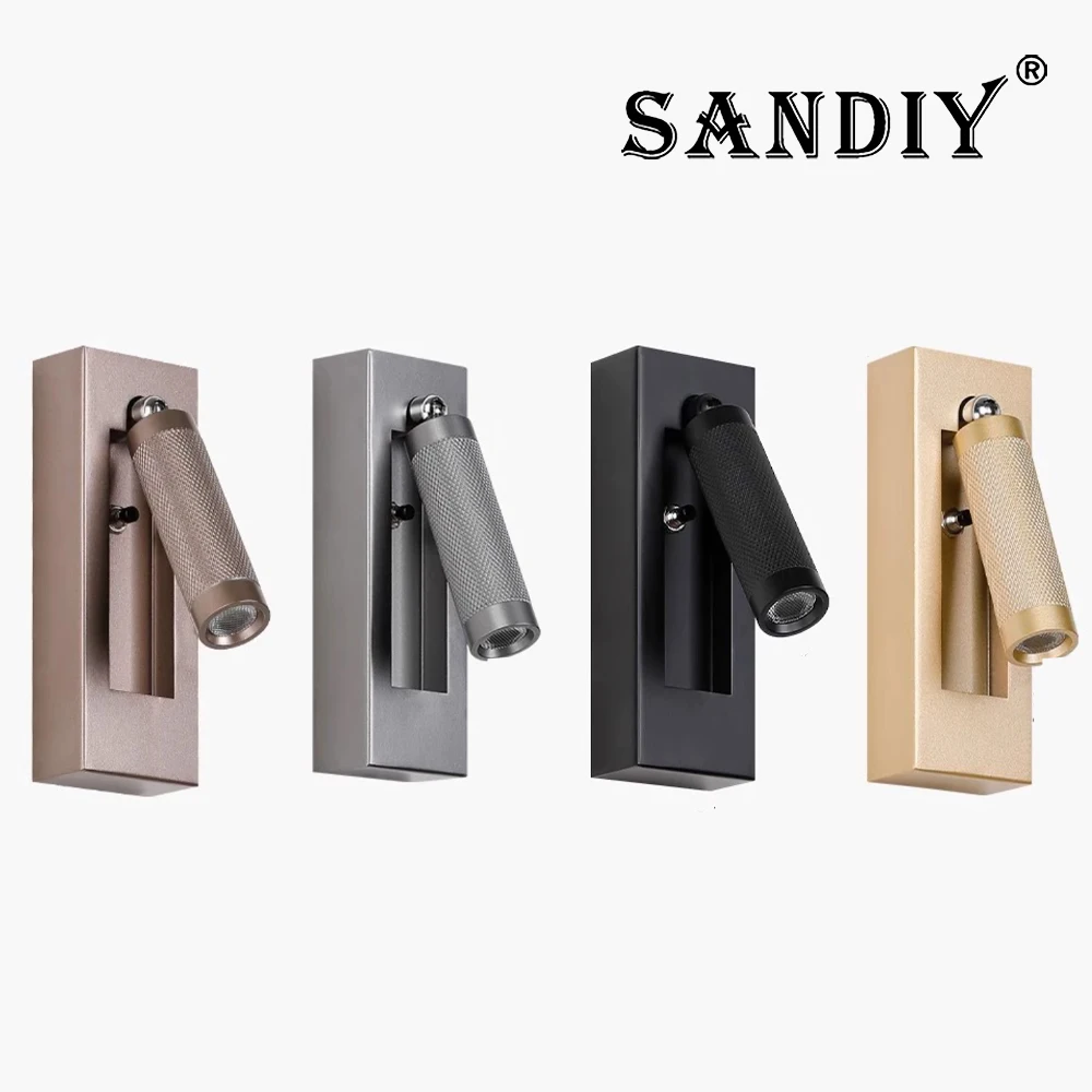 SANDIY Nachttischlampe Wandleuchte mit Schalter Aufputz-Leseleuchte Schlafzimmer Drehbares Nachtlicht Innenleuchte Nordisches Hotelzimmer-Dekor Gold Grau Braun Minimalistische Kopfteil-Leuchte 3W 220V