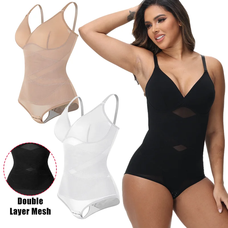 Frauen Sexy Full Body Shaper Kreuz Kompression Shapewear Mesh Abnehmen Flache Bauch Body Naht-freies Bauch-steuer Korsett Image