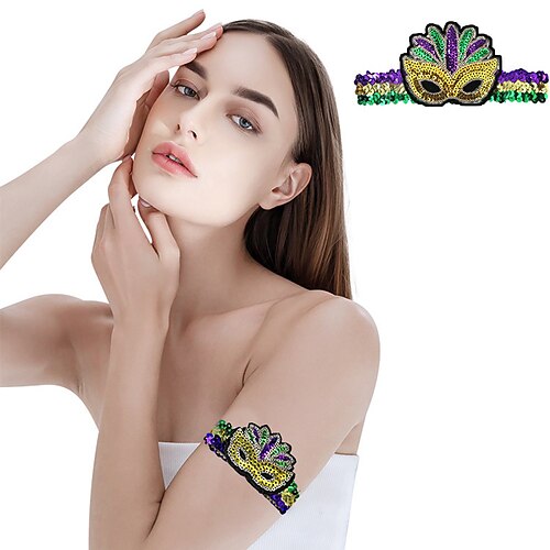 Mardi Gras 2026 Karneval Armband Cosplay Pailletten Mardi-Gras-Farben Erwachsene Damen Karneval Fetter Dienstag Karnevalsparade Party Leistung Einfaches Karnevalskostüm Verkleiden Image