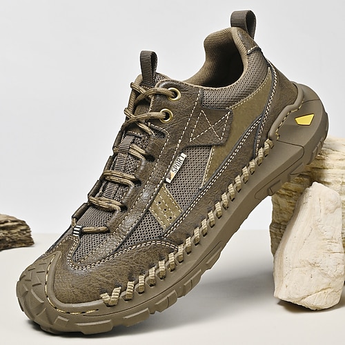 Olivgrüne Outdoor-Wanderschuhe für Herren mit strapazierfähiger Sohle – bequemes und stützendes Schuhwerk zum Wandern, Campen und für Outdoor-Abenteuer. Image