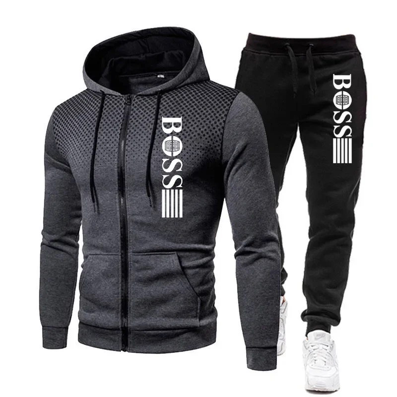 Zweiteiliges Set warmer Sportbekleidung für Herbst und Winter, 2025, modisches Herren-Hoodie mit Reißverschluss und Freizeithose im neuen Stil 2025, Set Image