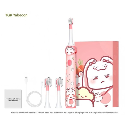 Elektrische Schallzahnbürste für Kinder (3-12 Jahre), weiche Borsten, vollautomatisch, wiederaufladbar, USB-Ladefunktion, sterilisiert und desinfiziert, kleine automatische Tiefenreinigung, Image