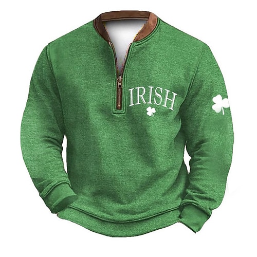 St. Patrick's Day Männer Shamrock St. Paddy's Day Sweatshirt Sweatshirt Mode Streetwear Täglich Klassisch Langarm Viertel Zip Outdoor Ausgehen Festival Schwarz Grün Druck Frühling Herbst Designer S