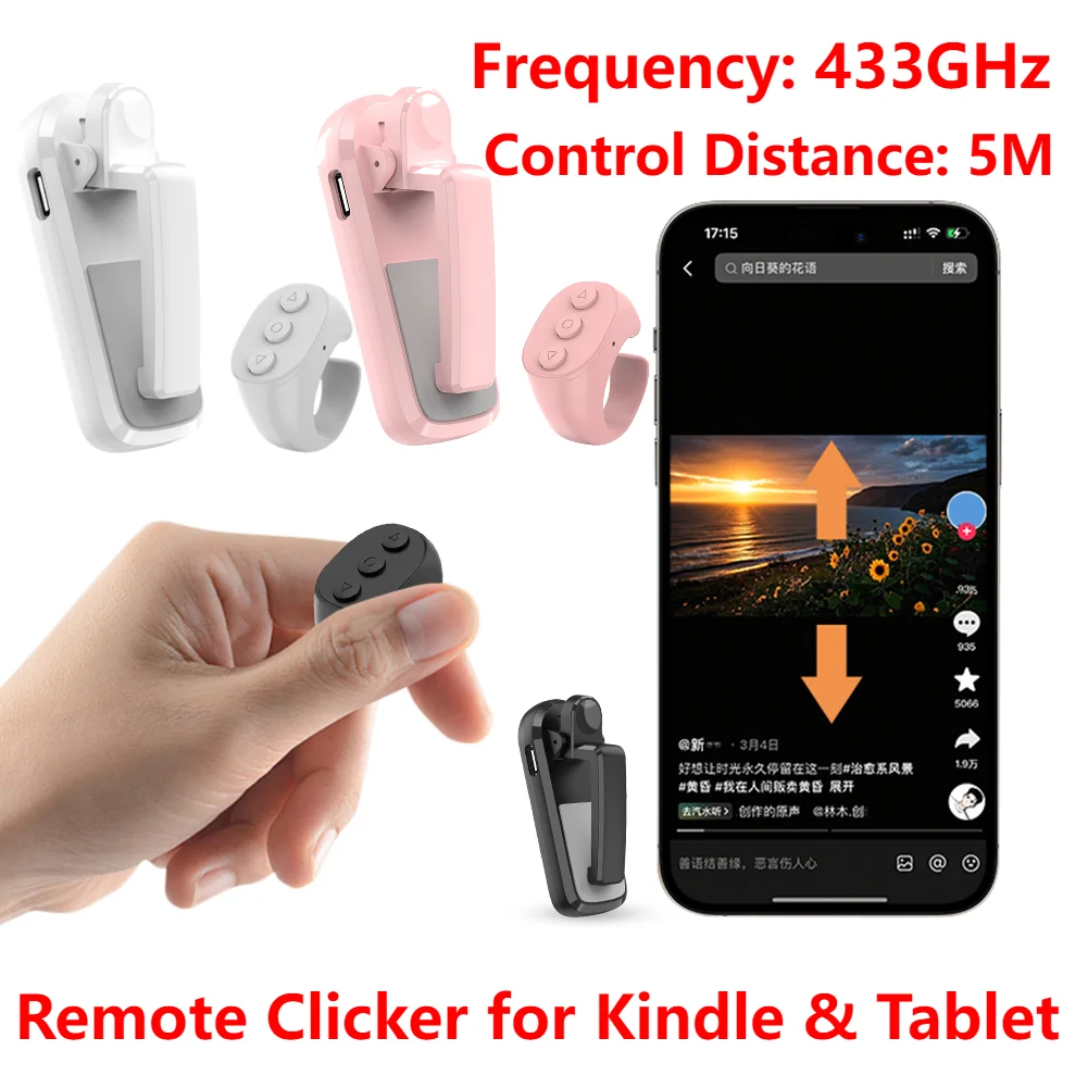 Seitenwender mit Fernbedienung, leichter Fingerspitzenring, RC-Seitenwender, kabellose Fernbedienung für Tablets, Seite für E-Book-Clicker-Zubehör