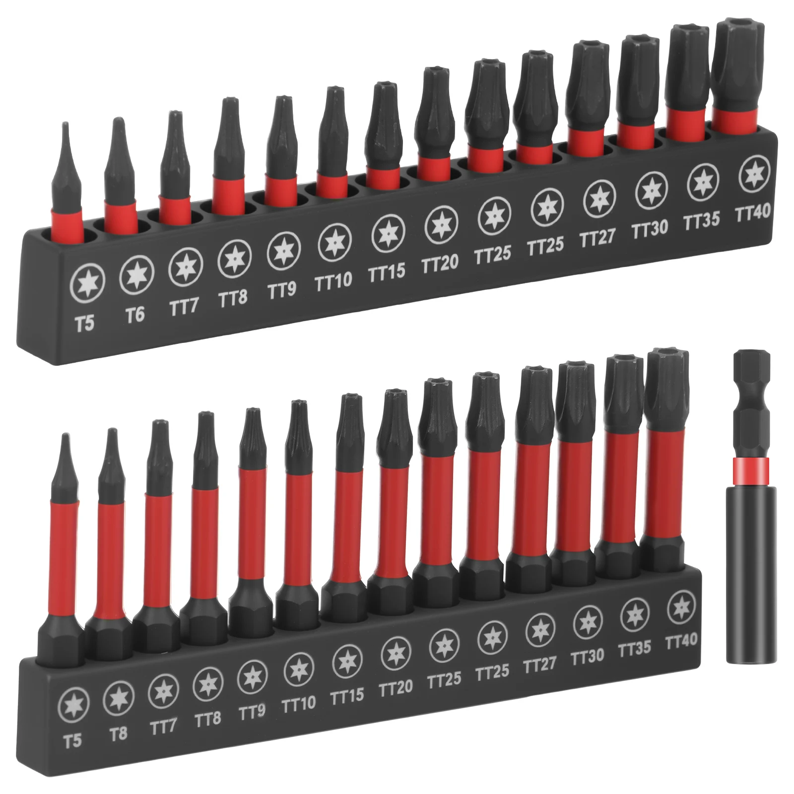 29-teiliges manipulationssicheres Torx-Bit-Set aus S2-legiertem Stahl, 1/4 Zoll Sechskantschaft, Impact-Stern-Bit-Set mit magnetischer Spitze für Schlagschrauber-Bits Image