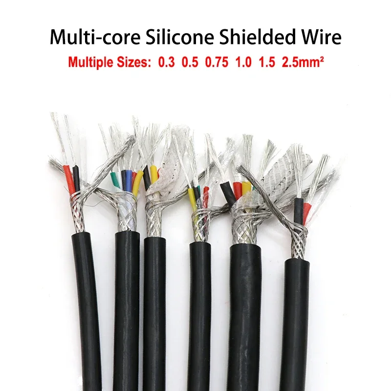1/3/5/10m Silicone Rubber Multi-core Shielded Wire 0.3 - 2.5mm² 2 3 4 6 Cores Flexible Electric High Temperature Copper Cable Image
