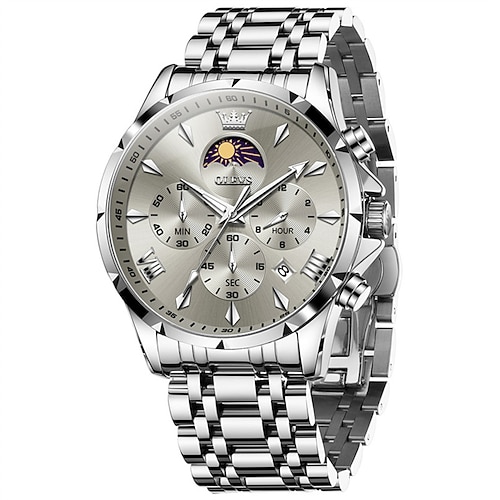 Die Neue Olevs Herren Business Uhr Hat Leuchtende Mondphase Chronograph Multifunktionale Quarz Freizeit Modische Wasserdichte Und Sportliche Herren Armbanduhr