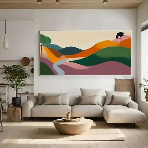 Farbenfrohes Landschaftsgemälde, handgefertigte Wandkunst, großes Original-Ölgemälde eines grünen Waldes, Wohndekoration, individuelle Anfertigung, Wohnzimmerdekoration Image