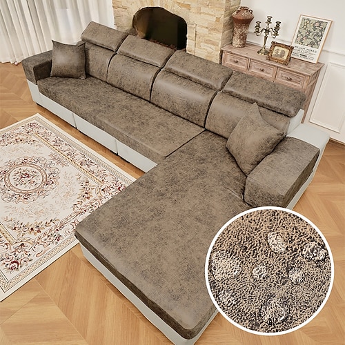 wasserdichter, matter Sofabezug aus PU-Kunstleder, dehnbar, vollständig abdeckend, strapazierfähiger elastischer Couchschutz für Wohnzimmermöbel Image