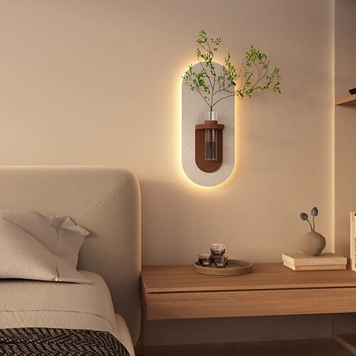 Hängende Glasvase, Sandstein-Wandkunst mit LED-Beleuchtung, Pflanzendekoration für die Wohnzimmerwand, geeignet für Schlafzimmer, Arbeitszimmer, Hotelzimmer Image