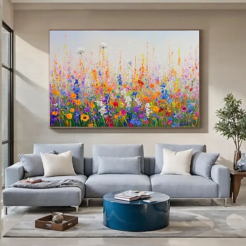 Originales Ölgemälde eines Baumes, handgemaltes farbenfrohes Ölgemälde einer Blume auf Leinwand, handgemaltes abstraktes Blütenbild mit großer Textur, florale Wandkunst, moderne Image
