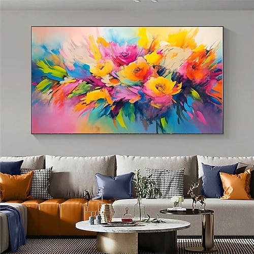 Handgemaltes, farbenfrohes Blumenbild im abstrakten Ölmalerei-Stil, Wandbild auf Leinwand, Poster, Dekoration für Zuhause, Küche, Büro, Geschenkidee
