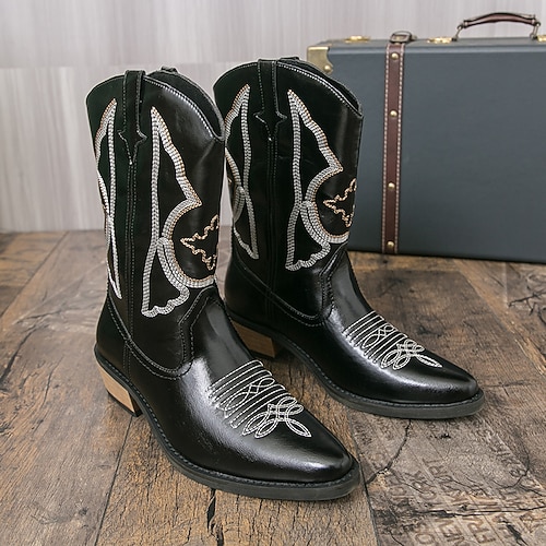 Weiße Herren-Westernstiefel aus echtem Leder, im Cowboy-Stil, ideal für Outdoor-Veranstaltungen und Westernkleidung Image