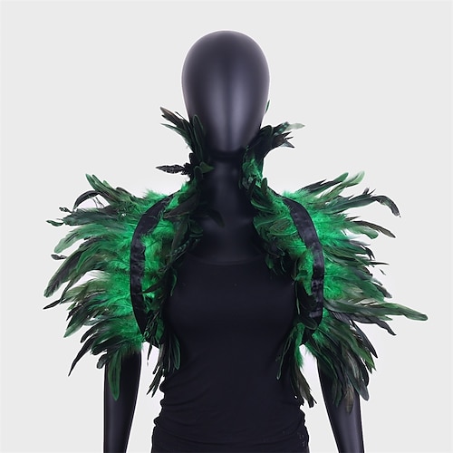 Karneval 2026 Rio Karneval Samba Zubehör Gothic Natürlicher Feder Umhang Schal Schulterwickel Spitzenkragen Halloween Kostüme für Damen Brasilien Festival Performance Kostüm Image