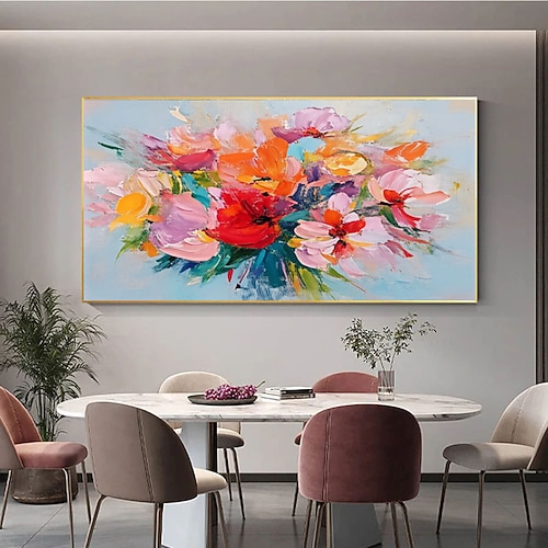 Wunderschönes florales Landschaftsgemälde auf Leinwand, modernes handgemaltes Blumenbild, extra großes Spachtelbild für die Wanddekoration Image