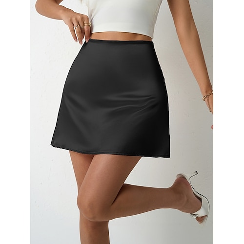 Damen Mode Lässig Mini Hohe Taille Röcke Einfach Unelastisch Täglich Straße Schwarz Rosa Rote Fuchsie Sommer Satin Polyester Image