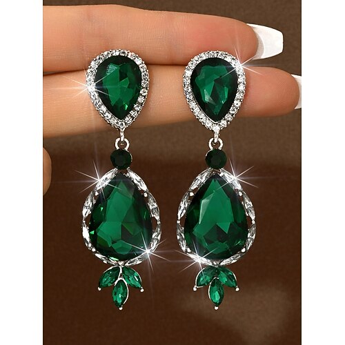 Statement-Ohrringe für Damen mit Smaragdkristallen – luxuriöse Strass-Tropfen Kreolen-Designs für glamouröse Partys und Abendveranstaltungen Image