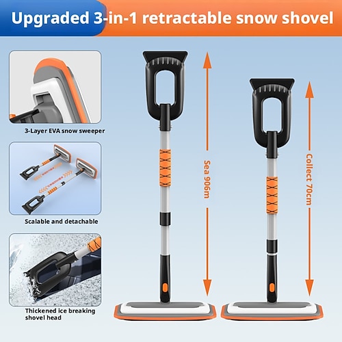 5-in-1 Schneeschaufel-Set, gelb, mit ausziehbarer Autoschneeschaufel, drehbarem Besen, Silikonstreifen, Schaumstoffgriff, Eisschaufel und Notfall-Schneeschaufel für Fahrzeuge, Image