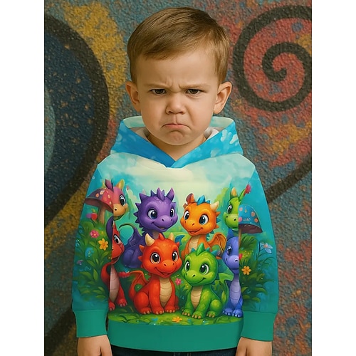 Jungen 3D Grafik Dinosaurier Kapuzensweatshirt Pullover Langarm 3D-Druck Frühling Herbst Sport Mode Streetwear Kinder 4-12 Jahre Mit Kapuze Outdoor Lässig Täglich Normale Passform Image