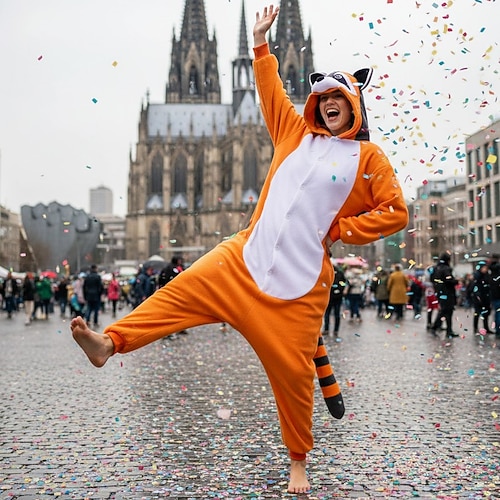 Karnevalskostüm 2026 Tier Zeichentrick Waschbär Karneval Kigurumi-Pyjamas Ausgefallene Kostüme Nachtwäsche Warm Lustiges Kostüm Bequem Erwachsene Unisex Männer und Frauen Weihnachten Halloween Image