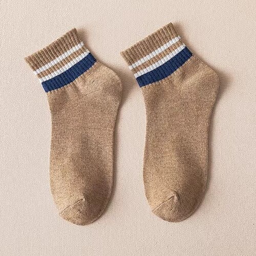 Herren 7 Paare Socken Laufsocken Freizeitsocken Blau Schwarz Farbe Gestreift Outdoor Urlaub Alltagskleidung Mittel Frühling Herbst Mode Streetwear Image