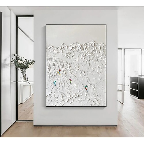 Handgemaltes Ölgemälde auf Leinwand, moderne abstrakte Winterlandschaft mit dicken Pinselstrichen, ideal für die Wanddekoration im Wohnzimmer. Das Gemälde ist gerollt, rahmenlos und ungespannt. Image