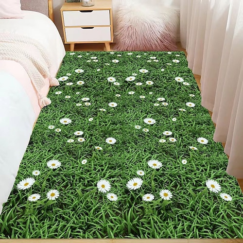 Fußmatte mit 2D-Flachdruck, rutschfest, schnelltrocknend, mit 3D-Blumenmuster, weich, strapazierfähig, pflegeleicht, ideal für Schlafzimmer und Bett. Image