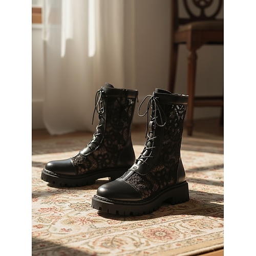 Weiße Damen-Schnürstiefel mit klobiger Sohle – modisch, strapazierfähig, perfekt für Alltag, Streetwear und Freizeit. Image