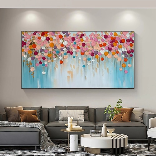 Handgemaltes Ölgemälde auf Leinwand, moderne abstrakte Textur, farbenfrohe Blumen, für Wohnzimmer und Zuhause, auf Keilrahmen gespannt / gerollt, ungespannt Image