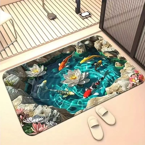 Visuelles Design Fußmatte Visuelle Falle Fußmatte Rutschfest für Eingangsbereich Badezimmer Flur Innen Außen Diatomaceous Earth Schnell trocknend Absorbierend 20 x 31 Zoll Image