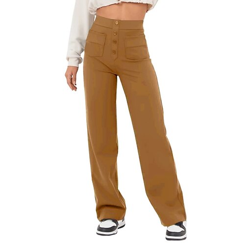 Damen Weites Bein Chinos Mode Streetwear Basic Volle Länge Hohe Taille Einfach Tasche Bequem Weich Dehnbar Outdoor Straße Blau Schwarz Rot Grün Frühling Herbst Normale Passform Image