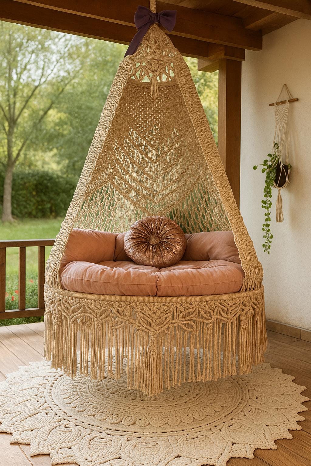 Sedia a dondolo in macramè, sedia amaca, sedia sospesa, altalena da veranda, altalena da interno, letto a dondolo, sedia a dondolo, sedia boho, grande