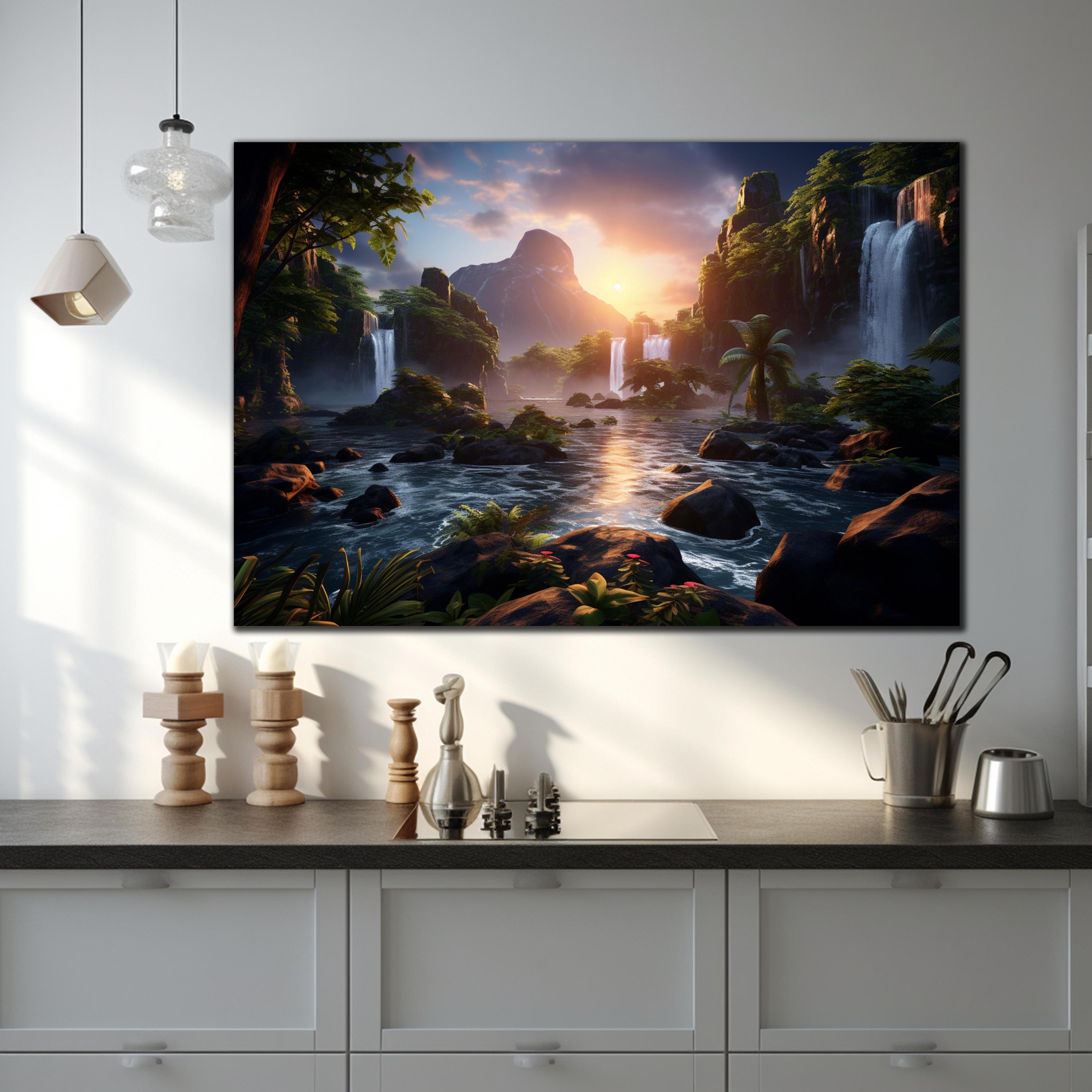 Decorazione murale in vetro temperato a forma di cascata, decorazione murale a cascata, arte in vetro naturale, decorazione murale vivace, arte murale