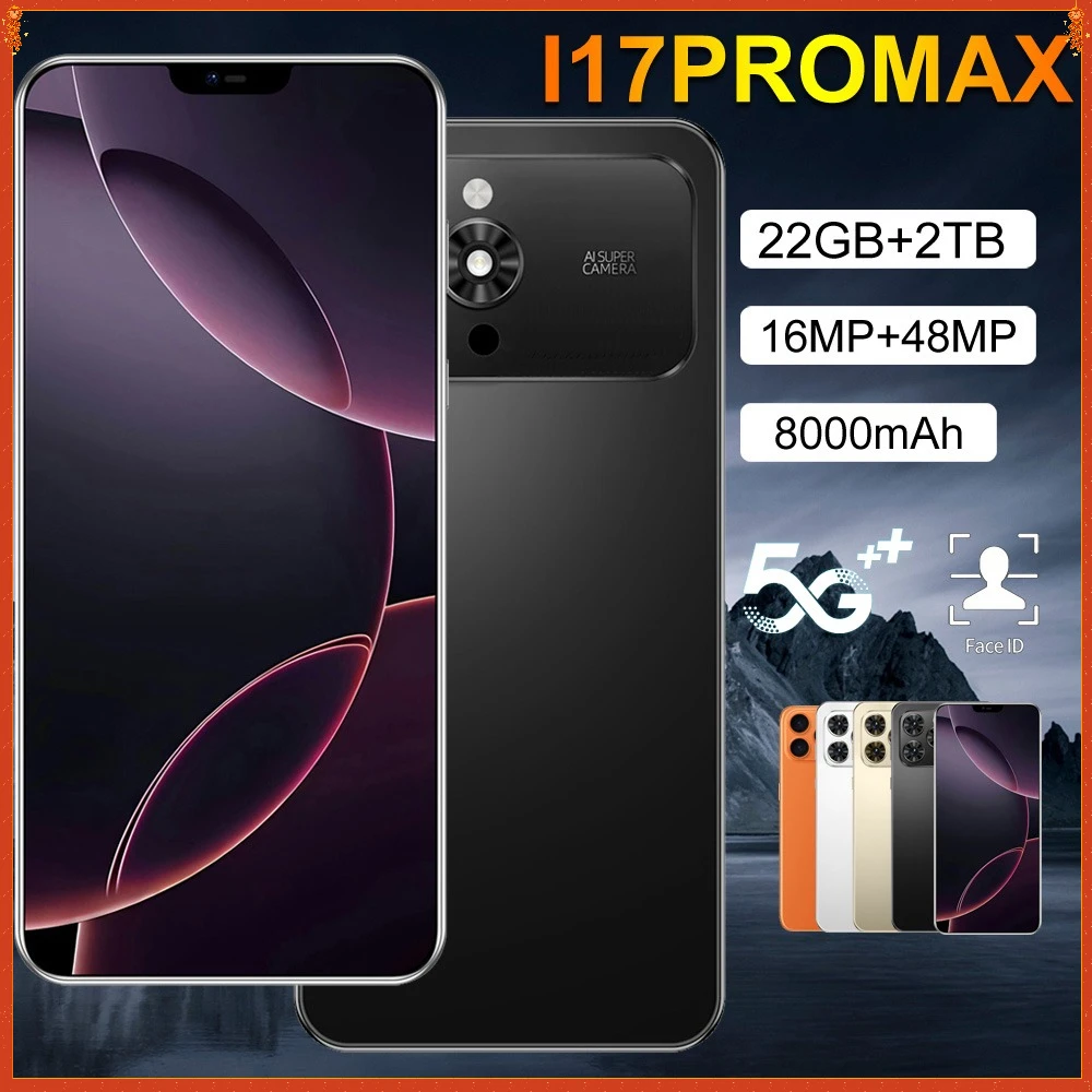 2026 nouveau Smartphone Ai 17 Pro Max 5G 7.3HD 22G + 2 to double carte double Android 15 8000mAh téléphone portable débloqué téléphones mobiles mondials