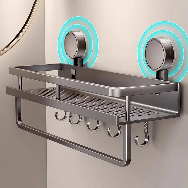 Support de salle de bain sans perceuse, support à ventouse, étagère de salle de bain, espace de toilette, support suspendu en aluminium, organisateur de salle de bain, accrocher au mur