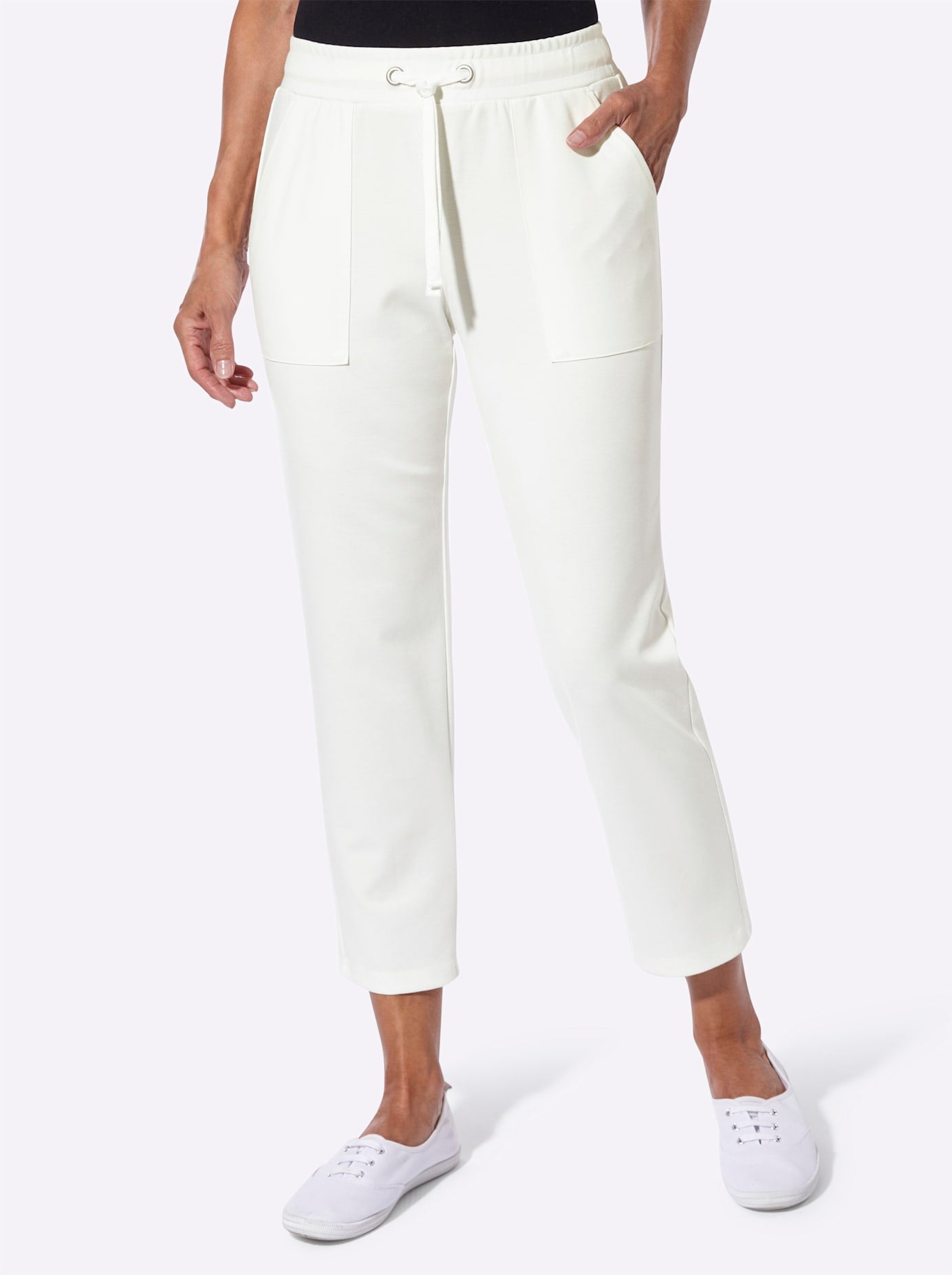 Jerseyhose CASUAL LOOKS, Damen, Gr. 42, Normalgrößen, ecru, 76% Polyester, 20% Viskose, 4% Elasthan, unifarben, Hosen Jerseyhose