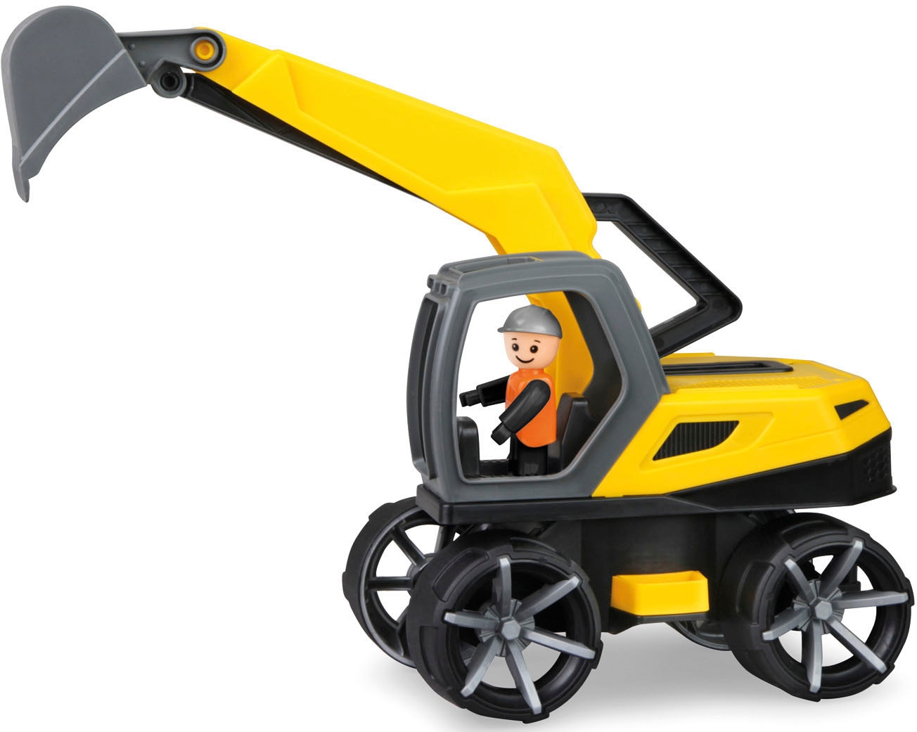 Spielzeug-Bagger LENA "TRUXX²", gelb, Spielzeugfahrzeuge, KinderB:14,5cm H:20cm T:34cm, Kunststoff, inklusive Spielfigur, Made in Europe, B:14,5cm H:20cm T:34cm
