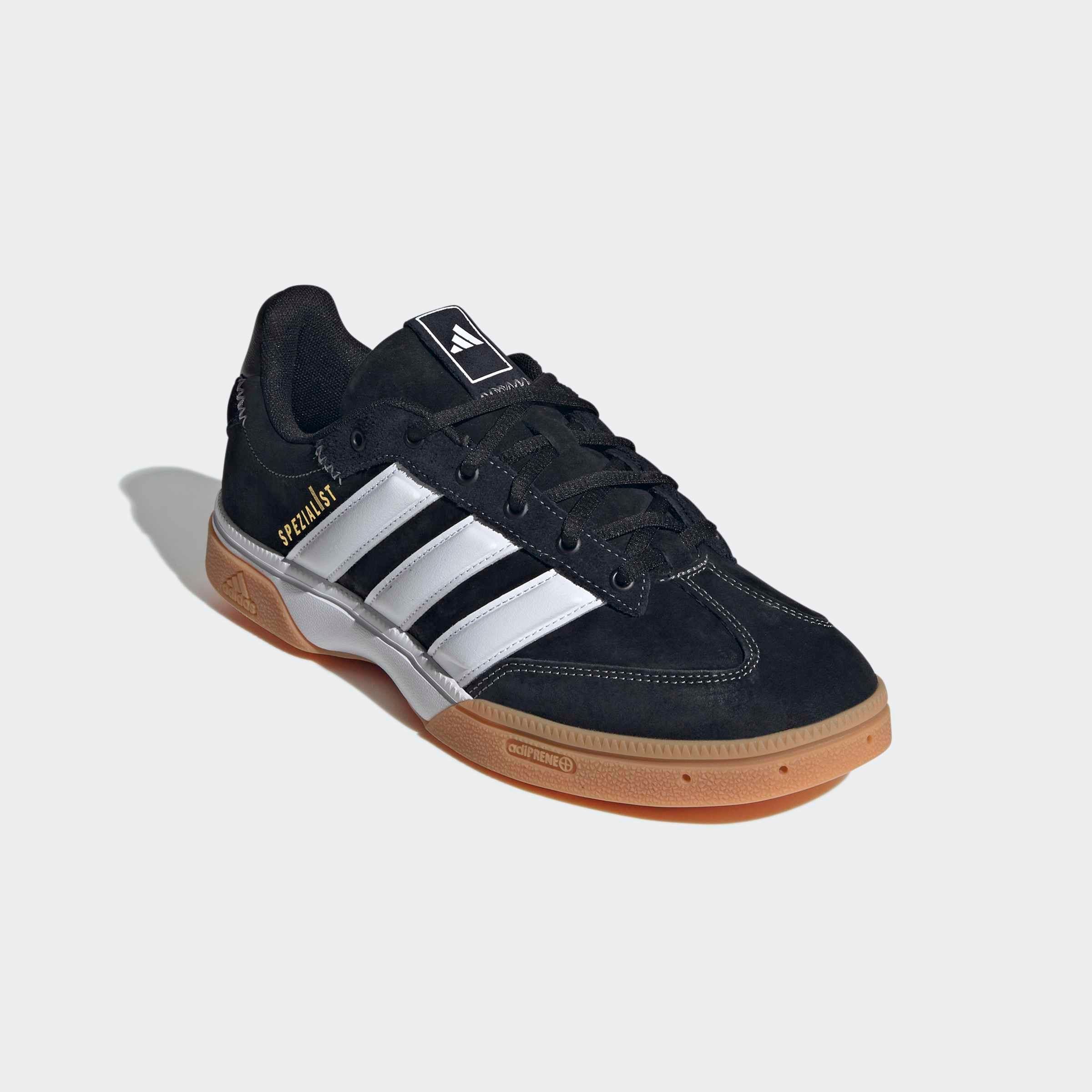 Hallenschuh ADIDAS PERFORMANCE "SPEZIALIST INDOOR", Damen, Gr. 41, core schwarz, cloud weiß, grau three, Leder, Textil, Schuhe Hallenschuh