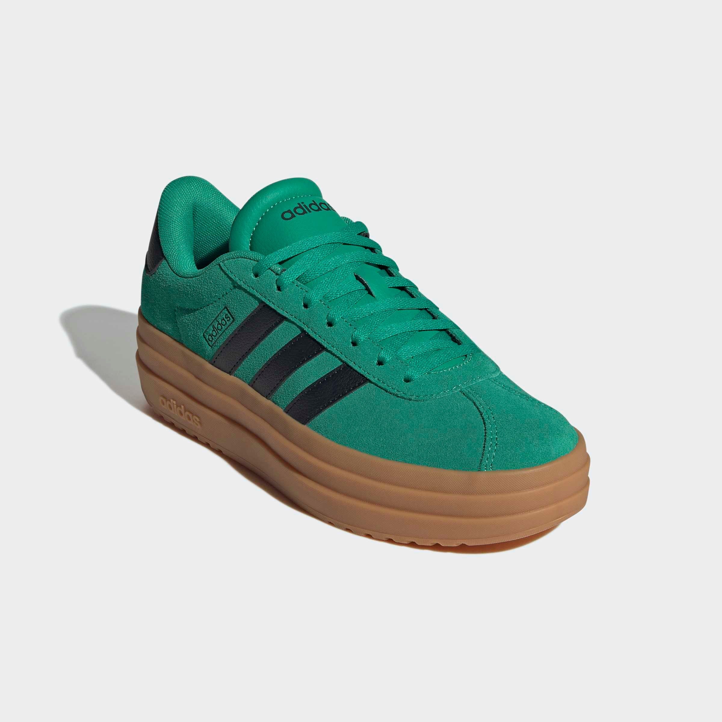 Plateausneaker ADIDAS SPORTSWEAR "VL COURT BOLD", Damen, Gr. 38,5, court grün, core schwarz, gum10, Leder, Synthetik, Schuhe Plateausneaker