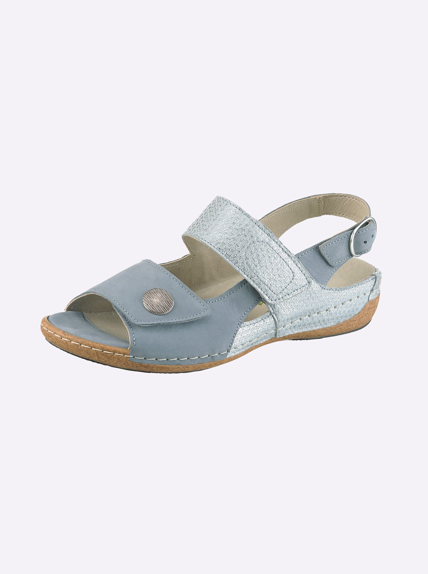 Sandalette WALDLÄUFER, Damen, Gr. 5, bleu, Glattleder, Nubukleder, Schuhe Sandalette