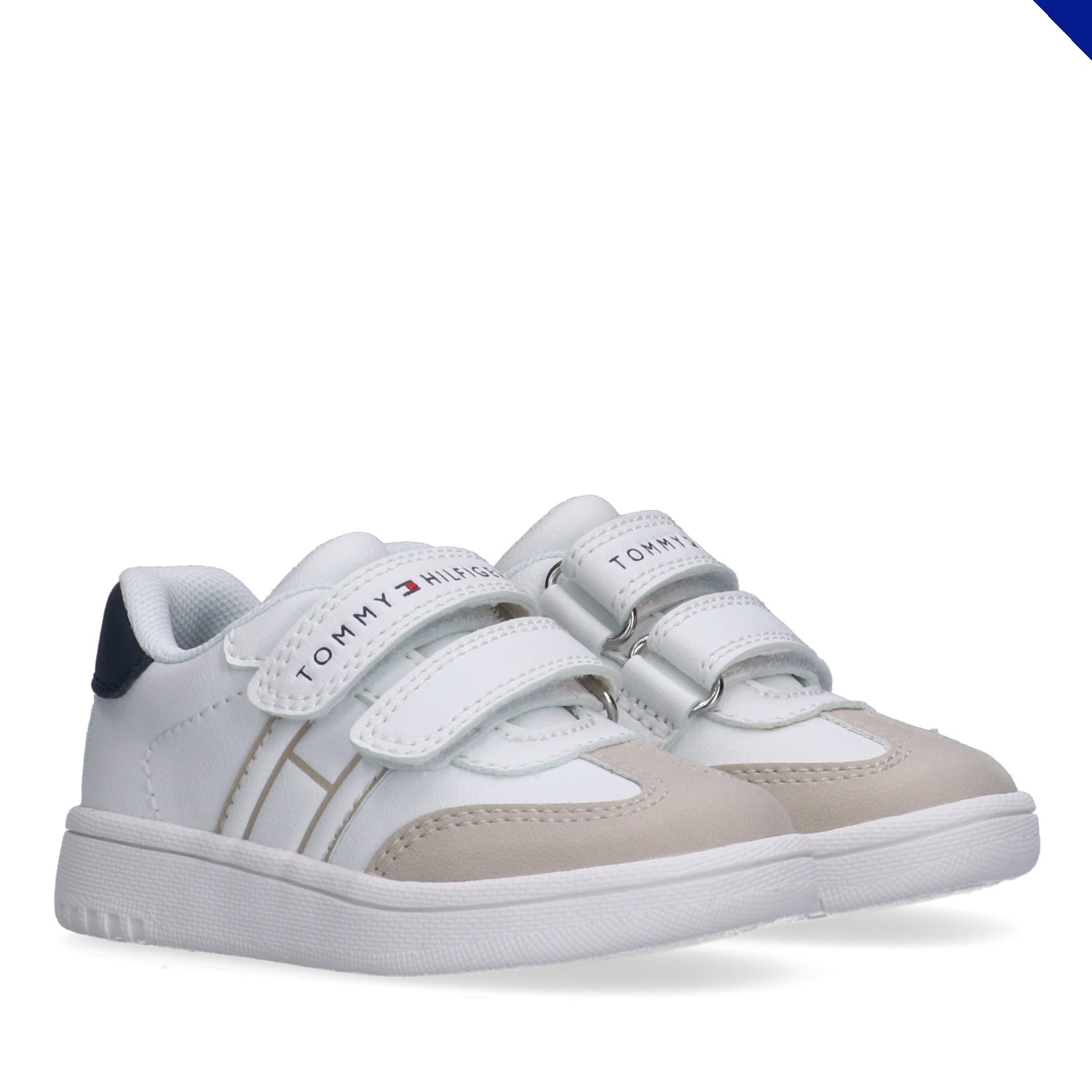 Sneaker TOMMY HILFIGER, Damen, Gr. 26, beige, weiß, blau, Lederimitat, Schuhe Sneaker