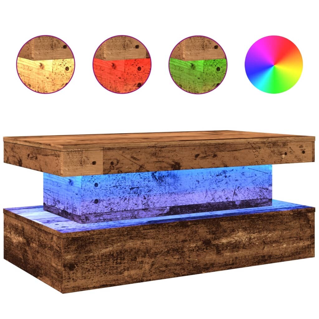 vidaXL Couchtisch mit LED-Leuchten Altholz-Optik 90x50x40 cm Image