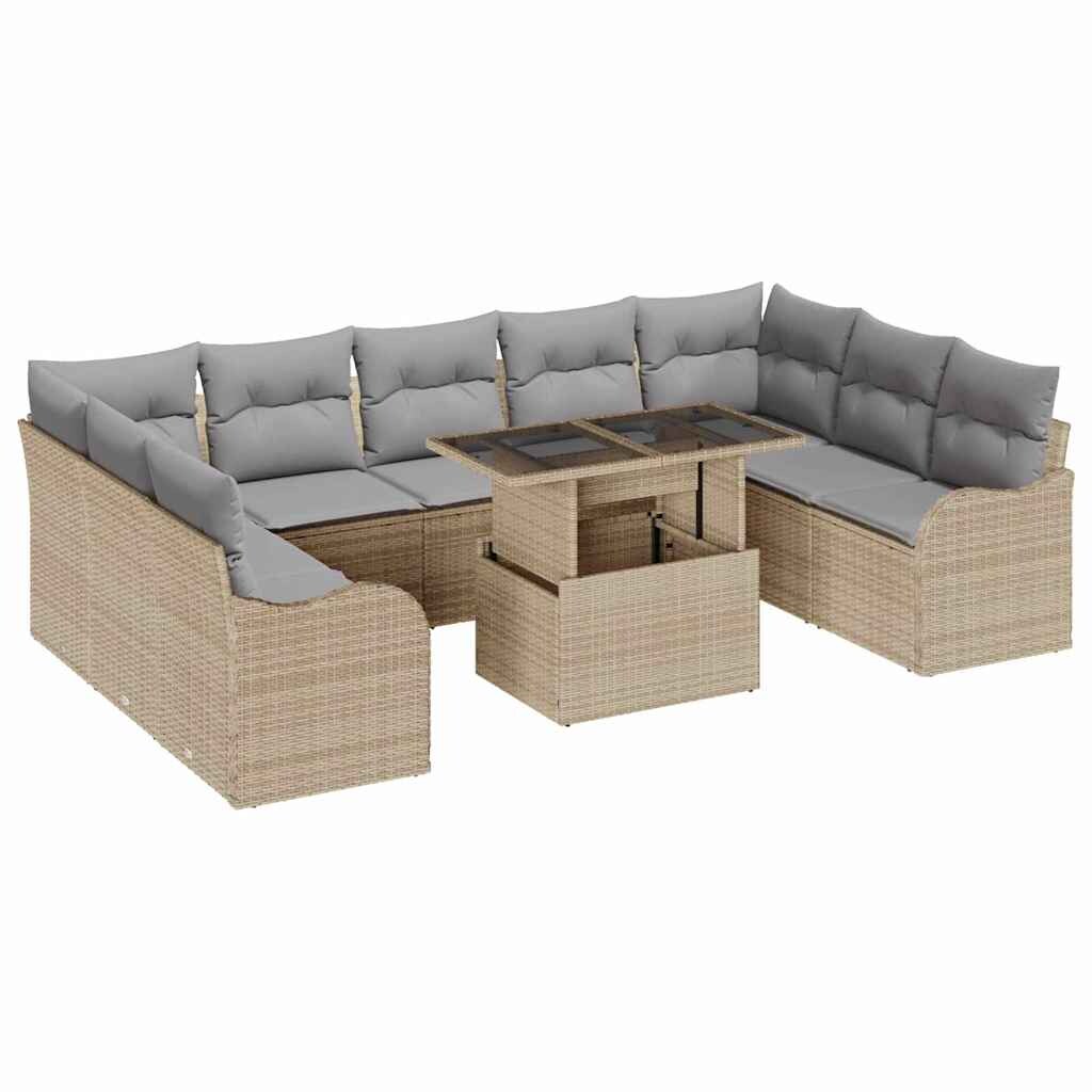 vidaXL Garten-Sofa-Set mit Kissen mit Kissen 10 pcs Beige Poly Rattan Image