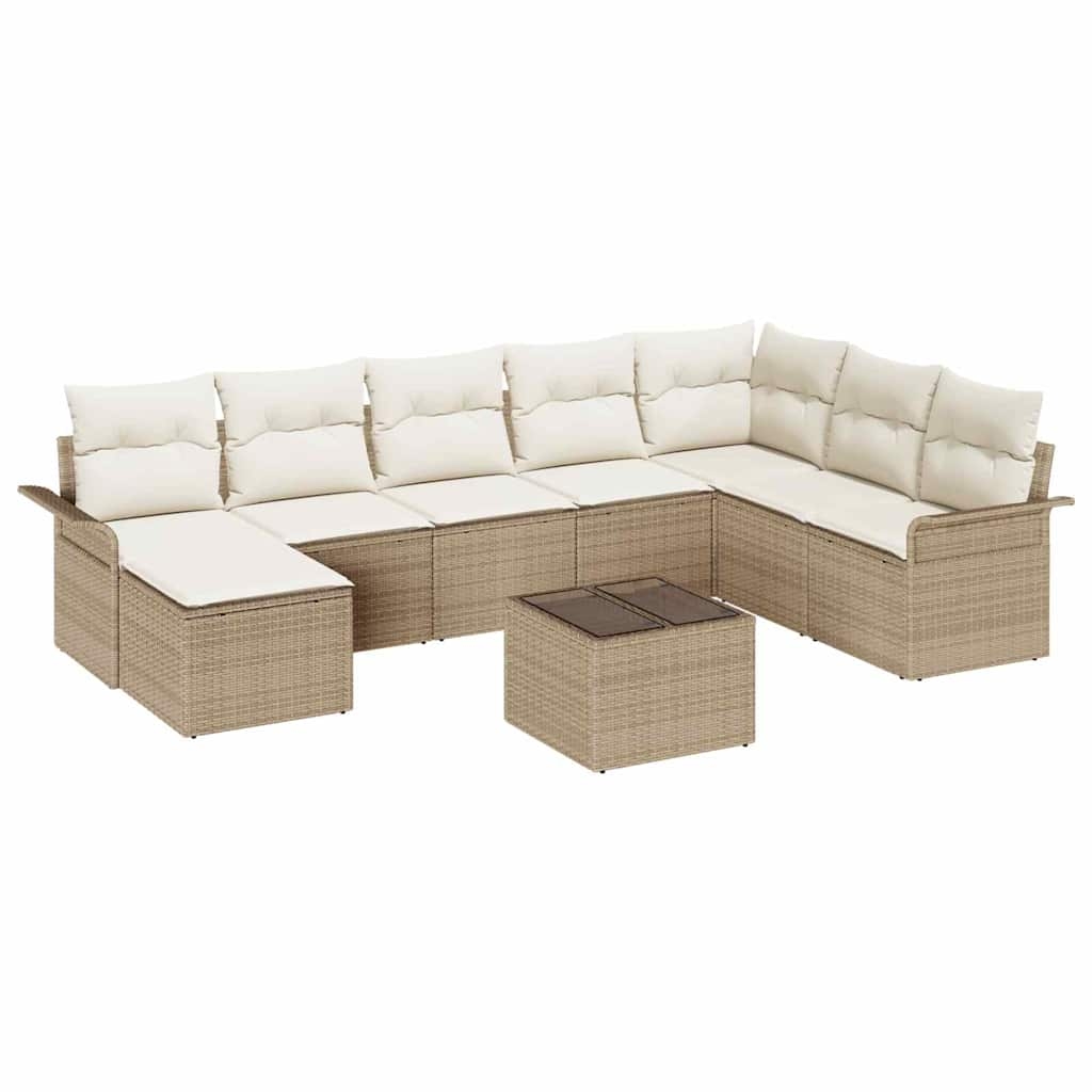 vidaXL Garten-Sofa-Set mit Kissen mit Speicher 9 pcs Braun Poly Rattan Image
