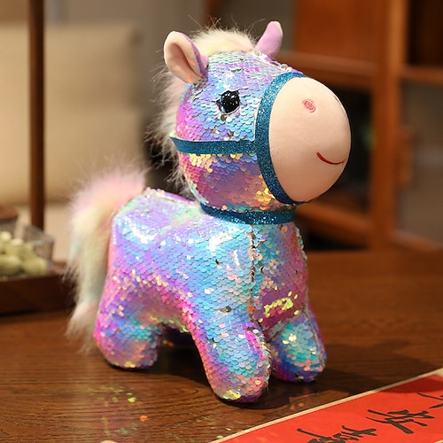 Ornamento mascotte con paillettes luccicanti per l'anno del cavallo 2026, statuette pendenti con cavalli cinesi scintillanti, decorazioni, statuetta portafortuna feng shui a forma di pony per auto,