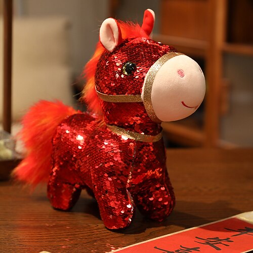 Ornamento mascotte con paillettes luccicanti per l'anno del cavallo 2026, statuette pendenti con cavalli cinesi scintillanti, decorazioni, statuetta portafortuna feng shui a forma di pony per auto,