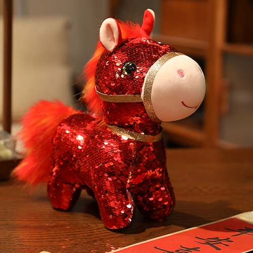 Ornamento mascotte con paillettes luccicanti per l'anno del cavallo 2026, statuette pendenti con cavalli cinesi scintillanti, decorazioni, statuetta portafortuna feng shui a forma di pony per auto,