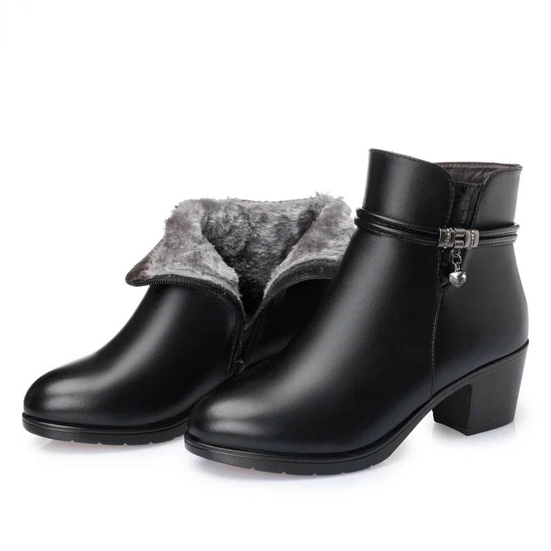 Neue Mode Weichem Leder Ankle Boot High Heels Zipper Schuh Warme Pelz Winter Stiefel Weibliche Frauen Schuhe Plus Größe 43