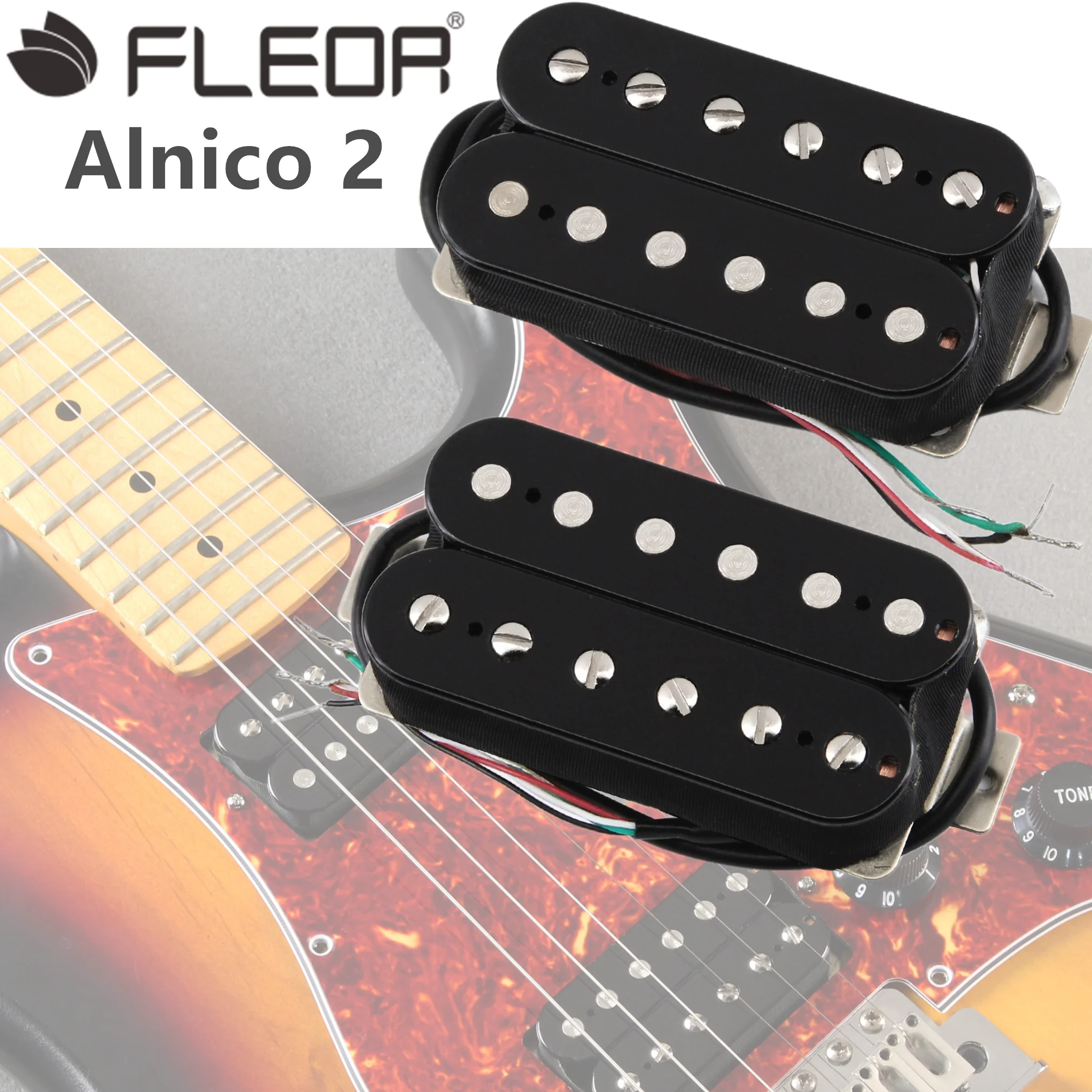FLEOR Alnico 2 Pickup Humbucker per chitarra elettrica Set pickup a doppio manico e ponte-Nero